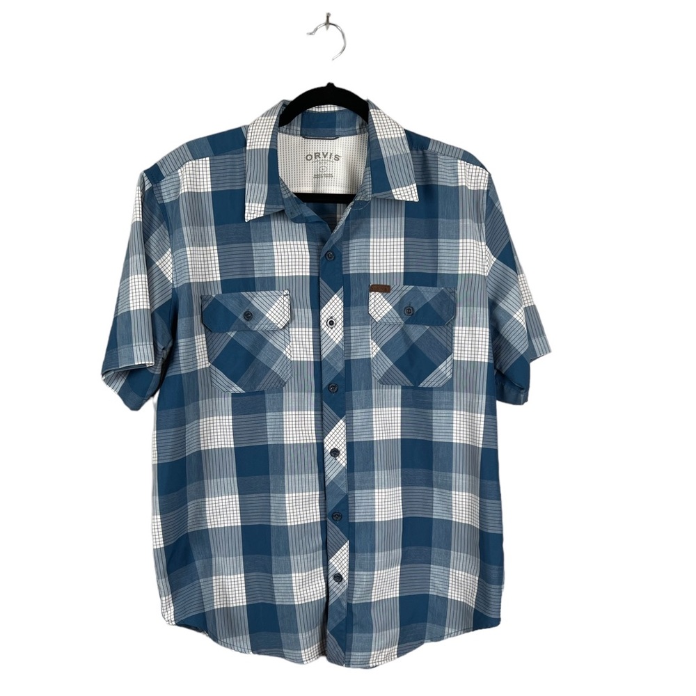 Orvis Men’s Classic Collection Blue White‎ Plaid SS Button Up Shirt Size Large